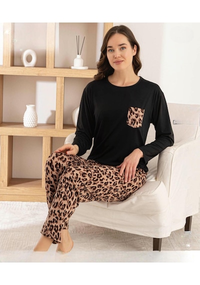 Pijamoni Kadın Milan Bisiklet Yaka Uzun Kol İnce Pijama Takımı 7575/6 - 1 Adet Siyah