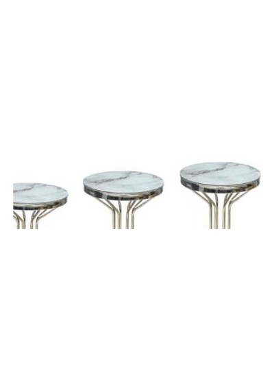 Zigon Brc Bufalo Model  Beyaz Mermer Temper cam Metal GÜMÜŞ Renk Kaplama Metal Ayak El Yapım