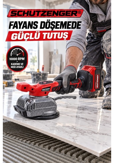 21v 4ah Şarjlı Vantuzlu Titreşimli Fayans Döşeme Makinesi 2 Bataryalı, Çantalı, 10000 Rpm Kırmızı