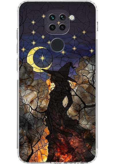 Printify Redmi Note 9 İle Uyumlu Vitray Cadı Saati Tasarımlı Şeffaf Silikon Kılıf Şeffaf