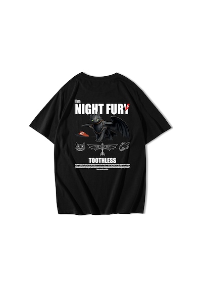 Brz Collection Unisex Oversize Night Fury Ejderhanı Nasıl Eğitirsin T-shirt Siyah