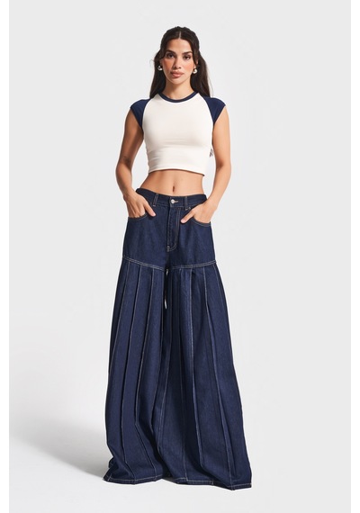 Itsbasic Kadın İndigo Renk 7w5-50 Elephant Leg Fit Süper Bol Kesim Viskon Kumaş Tasarım Denim Jean Itsbasic Kadın İndigo Renk 7w5-50 Elephant Leg Fit Süper Bol Kesim Viskon Kumaş Tasarım Denim Jean