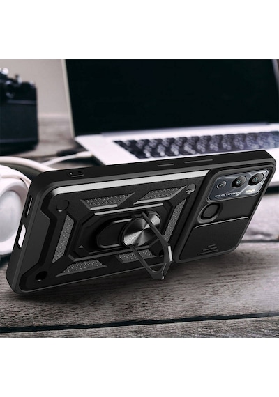 İnfinix Hot 20i İle Uyumlu Kılıf Magnetik Standlı Kamera Korumalı Sürgülü Kapak