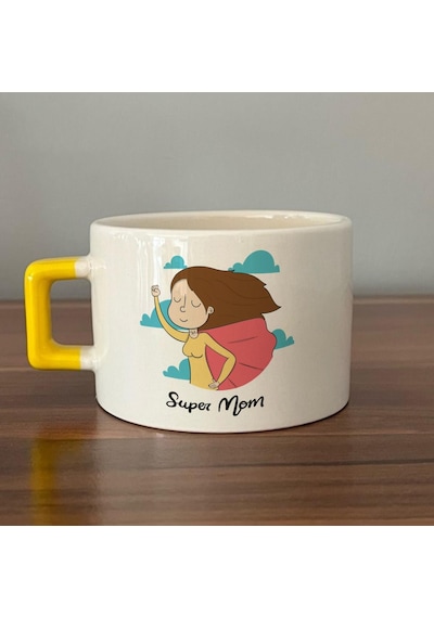 Süper Mom Pelerin Baskılı Sarı Kulplu C Fincan