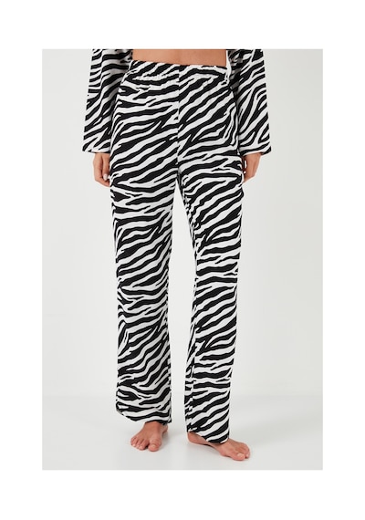 Lela Desenli Rahat Kesim Bol Paça Yazlık Bayan Pijama Takımı 6110014 Siyah-Beyaz