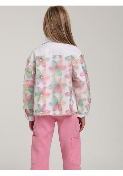 Jack Lions Kız Çocuk Çiçek Desenli Kot Ceket-15633 Beyaz