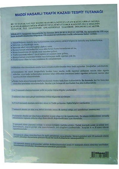 DİLMAN KAZA TESPİT FORMU OTOKOPİLİ