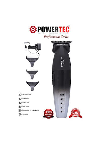 Powertec TR-2727 Black Profesyonel Type-C Şarjlı Sakal Ense Çizim Tıraş Makinesi