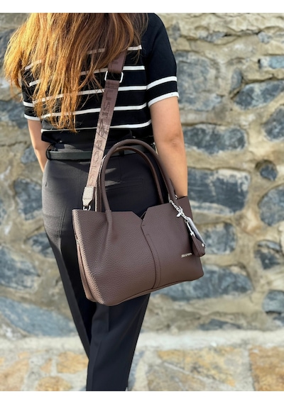 Just Polo Kadın Orijinal Just Polo Yumuşak Deri Ayarlanabilir Askılı Lüks El Ve Omuz Çantası Shoulder Bag Kahverengi