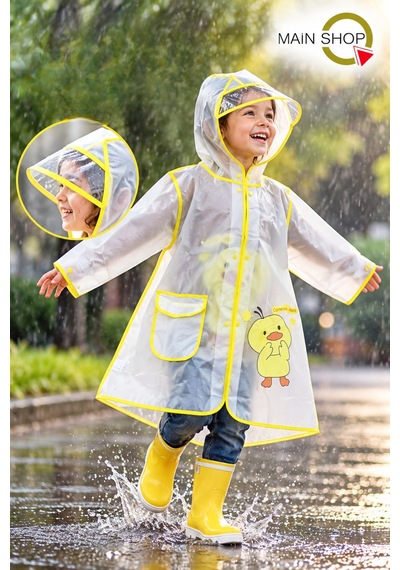 Mainshop Şeffaf Siperlikli Ve Çıtçıtlı Sevimli Figürlü Su Geçirmez Çocuk Yağmurluk 9-10 Yaş L - Xl Sarı