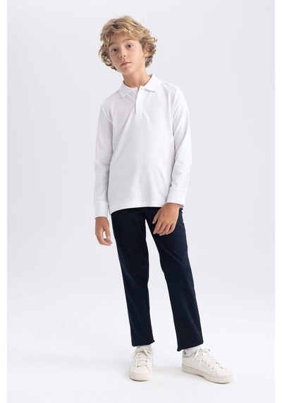 Defacto L0288a6-fw Erkek Çocuk Uzun Kollu Polo Yaka T-shirt L0288A6-R1098 Beyaz
