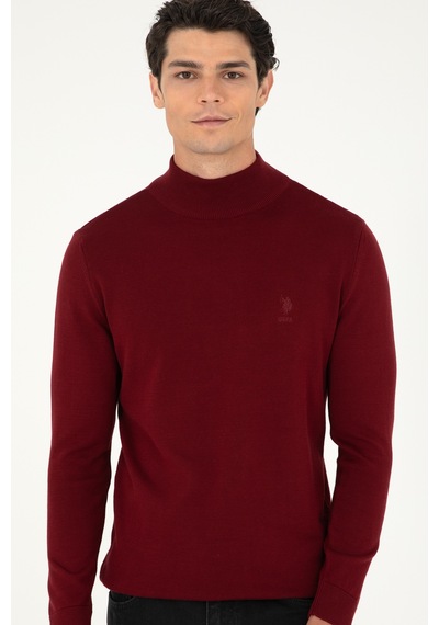 U.S. Polo Assn. Erkek Slim Fit Yarım Boğazlı Bordo Basic Kazak 50288887-VR014