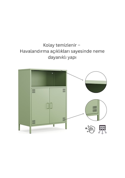 Pera Metal Dolap 2 Kapılı, Açık Raflı 80,50 X 40 X 109,50 Cm - 9 Renk Seçeneği Bulunmaktadır Yeşil