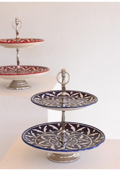 The Mia Corallo 2 Katlı Kek Pasta Servisi Mavi 27x22x31 Cm Mavi