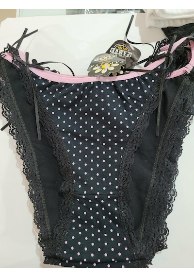 Papatya Penye Dantelli Kadın Slip Külot V59 Siyah-Pembe