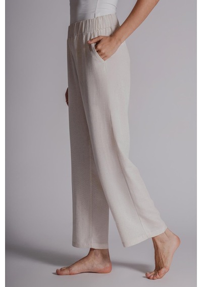 Braccas Kadın Keten Karışımlı Yandan Cepli Beli Lastikli Relaxed Fit Pantolon Naturel Naturel