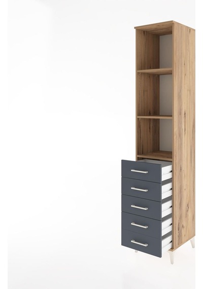 Hyperion Dolap 3 Raflı 5 Çekmeceli 44x44x221 Çam-antrasit Atlas Çam