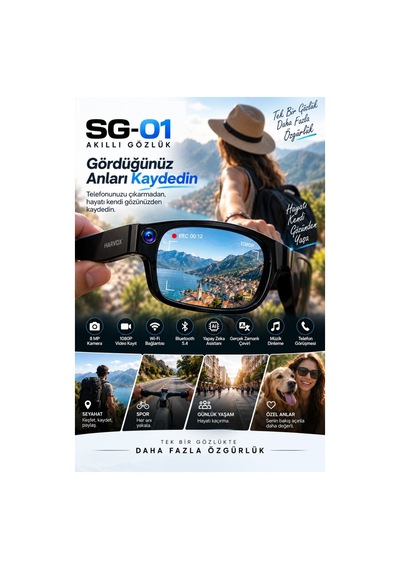 Sg01 8 Mp Kameralı Akıllı Gözlük 1080p Video Kayıt Wifi Bluetooth Yapay Zeka Aı Çeviri