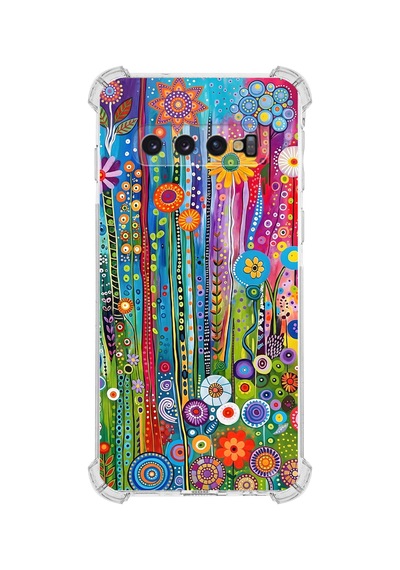 Printify Samsung Galaxy S10 İle Uyumlu Düşlerin Dansı Serisi Folklorik Bahçe Tasarımlı Uv Baskılı Köşe Korumalı Antişok Kılıf Şeffaf