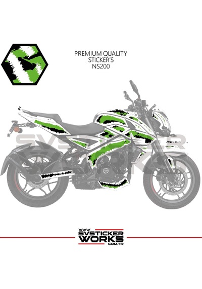 Bajaj Ns200 Kaplama Sticker Air Brush Motor Kaplama Modeli Hazır Kit Tüm Modeller Uyumlu Yeşil