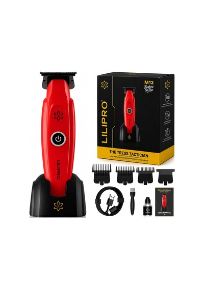 M12 Profesyonel Saç Sakal Kesme Ve Tıraş Makinesi Şarjlı Kablosuz Ense Çizim Makinesi Zero-gap Dlc T-bıçak 7500 Rpm Usb-c 2000 Mah Berber & Ev Tipi Kırmızı