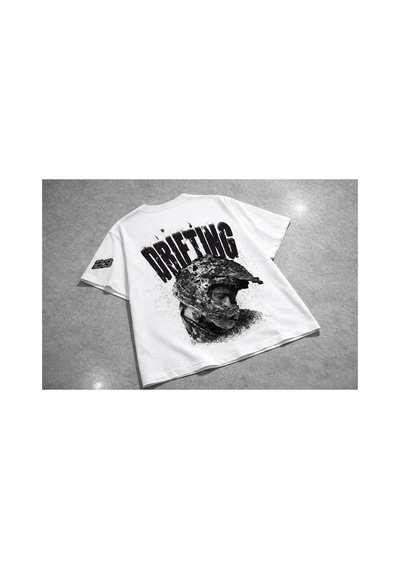 Yolo Street Oversize Unisex Drift Racing Baskılı Siyah Tişört %100 Pamuk Streetwear Beyaz
