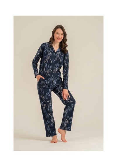 Angbutik Pierre Cardin 9259-s Kadın Uzun Kol Gömlek Pijama Takımı lacivert
