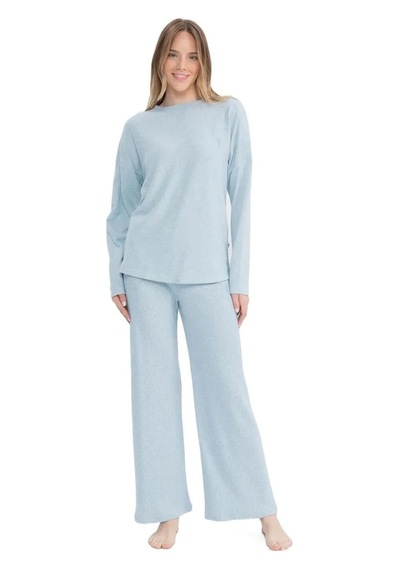 U.s. Polo Assn. Kadın Yumoş Kumaş Yuvarlak Yaka Pijama Takımı Mavi