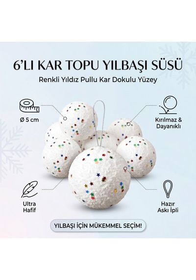 6'lı Simli Yılbaşı Ağaç Süsü Topu 5 Cm - Kar Topu Süsleme Seti - 9066065782337 Diğer