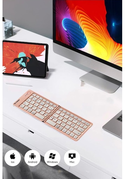 Torima TK-08 Pembe Kablosuz Katlanabilir Şarjlı Taşınabilir Mini Bluetooth Klavye
