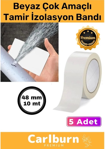 Süper Güçlü Su Geçirmez Sızdırmaz Beyaz Renk Çok Amaçlı Tamir İzolasyon Bandı 48mm X 10m 5 Adet