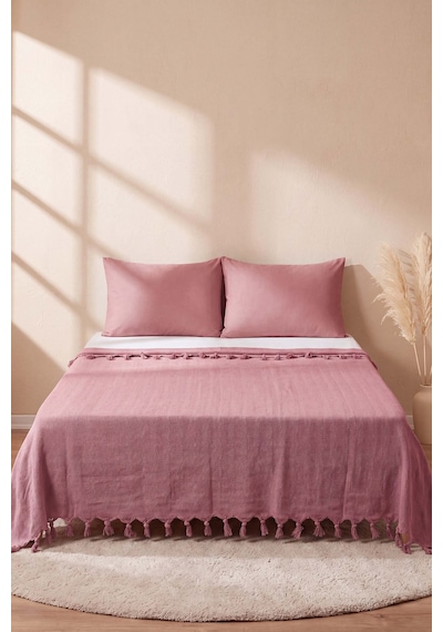 Pembe Natural Çift Kişilik Baskılı Pike & Yatak Örtüsü 200x230 Cm