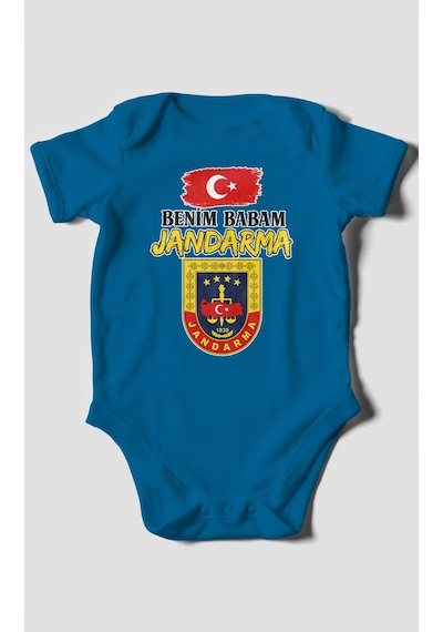 Morivokids Benim Babam Jandarma Kısa Kollu Bebek Body %100 Pamuk Koyu Mavi