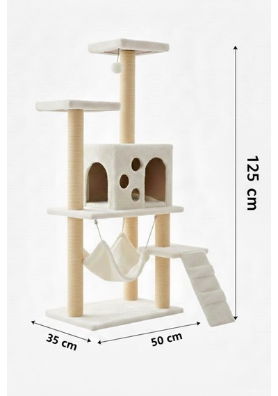 Missidea B10 Hamaklı Yuvalı Lüx Kedi Tırmalama Evi Beyaz