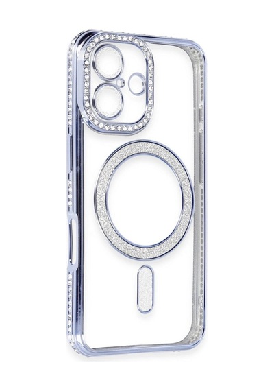 Apple İphone 16 Kılıf Joke Simli Magneticsafe Kılıf - Mavi Çok Renkli