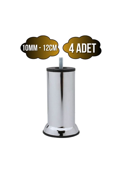 Metal Ayak Vidalı Pasolu Mobilya Yatak Koltuk Baza Ayağı Metal 4 Adet 12cm Krom 10mm Vidalı Krom