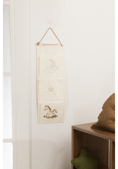 Tidy Kids Atlı Karınca Desenli Poplin 3'lü Duvar Organizeri 20x60cm 6021 Natural
