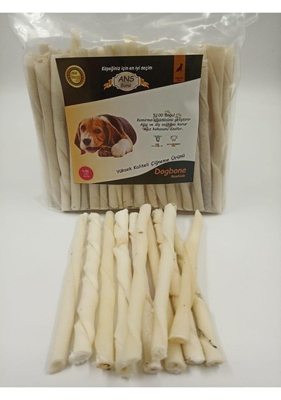 Ans Burgu Sütlü Beyaz Çubuk Büyük Irklar İçin Kemik 100'lü Torba Çiğneme Kemiği Köpek