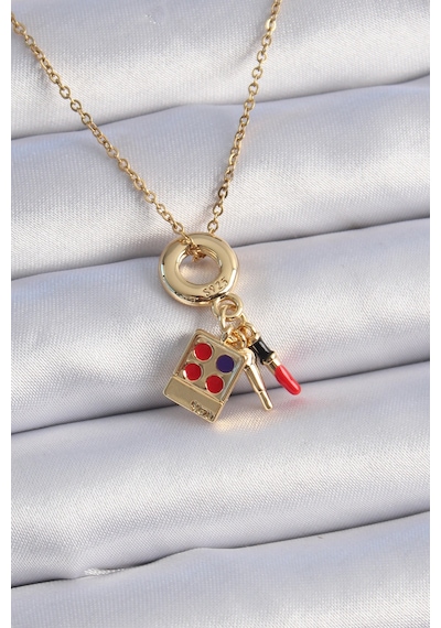 316l Çelik Gold Renk Makyaj Paleti Figür Charm Model Kadın Kolye - Tj-bko9322