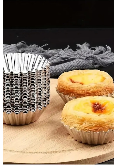 24 Adet Paslanmaz Metal Yapışmaz Cupcake, Muffin, Tartolet Kurabiye Kek Kalıbı Metal Gri Diğer