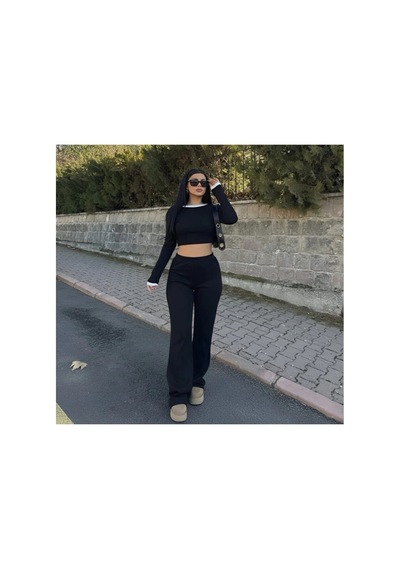 Genel Markalar Kadın Siyah Beyaz Detaylı Fitilli Uzun Kol Bluz Bol Paça Pantolon Alt-üst Takım Gri - 765939648 Gri Genel Markalar Kadın Siyah Beyaz Detaylı Fitilli Uzun Kol Bluz Bol Paça Pantolon Alt-üst Takım Gri - 765939648 Gri
