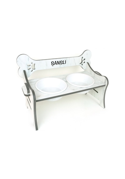 Köpek Su Ve Mama Kabı Standı-özel İsim Baskılı-suya Dayanıklı-beyaz Cdf- Beyaz Seramik Kase-2 1000ml