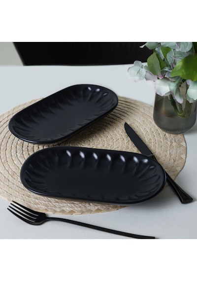 Keramika Mat Siyah Badem Kayık Tabak 22 Cm 2 Adet 956