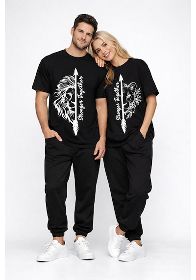 Sevgili Kombini Oversize Çift Tişört Unisex Matching Couple Stron Siyah