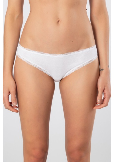 Türen Kadin Likrali Ribana Dantelli Bikini Külot 2'li Paket 928/beyaz Beyaz