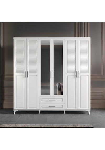 Sanat 6 Kapaklı Komple Mdf Beyaz Yatak Odası Takı