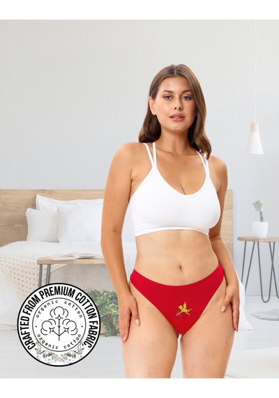 Alya Underwear Yeni Yıl Temalı Baskılı String, Kırmızı Tanga Külot Aşk Tanrısı Tekli Paket Kırmızı At Baskılı