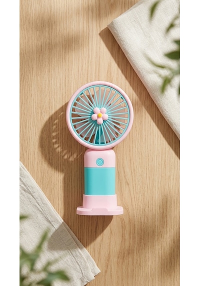 Mini El Fanı Pembe-mavi Kompakt Tasarımlı, Usb Şarjlı Güçlü Taşınabilir Vantilatör Fan-pl104