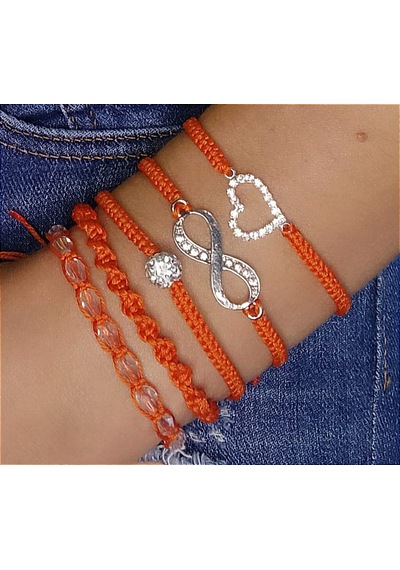 Turuncu Sonsuzluk - Kalp- Kristal Makrome Ip Bileklik Takımı Set Rose Gold