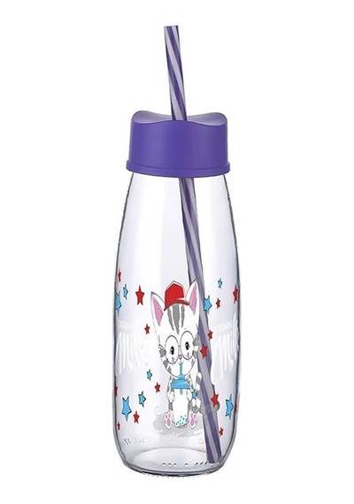 Hayvan Figürlü Pipetli Su Ve Süt Şişesi Cam 500 Ml Çok Renkli